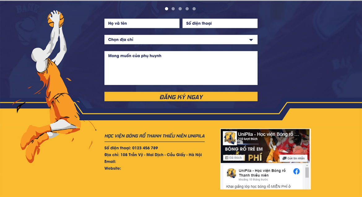 thiết kế website học viện bóng rổ unipila
