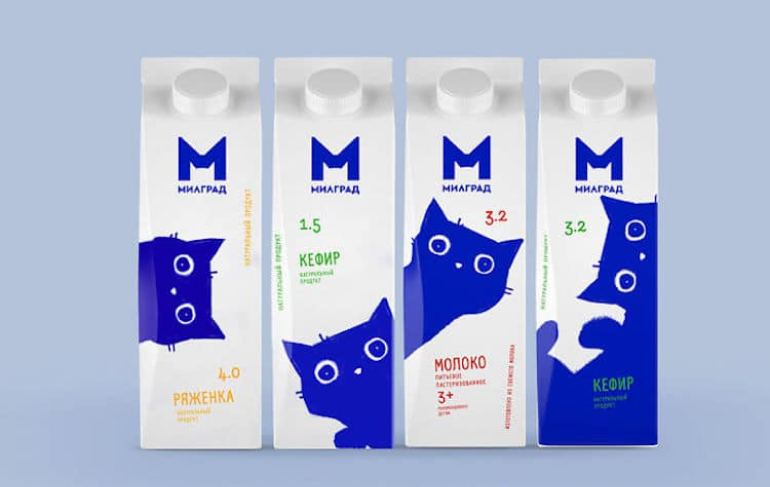 thiết kế bao bì sữa với hình ảnh chú mèo đáng yêu Milgard