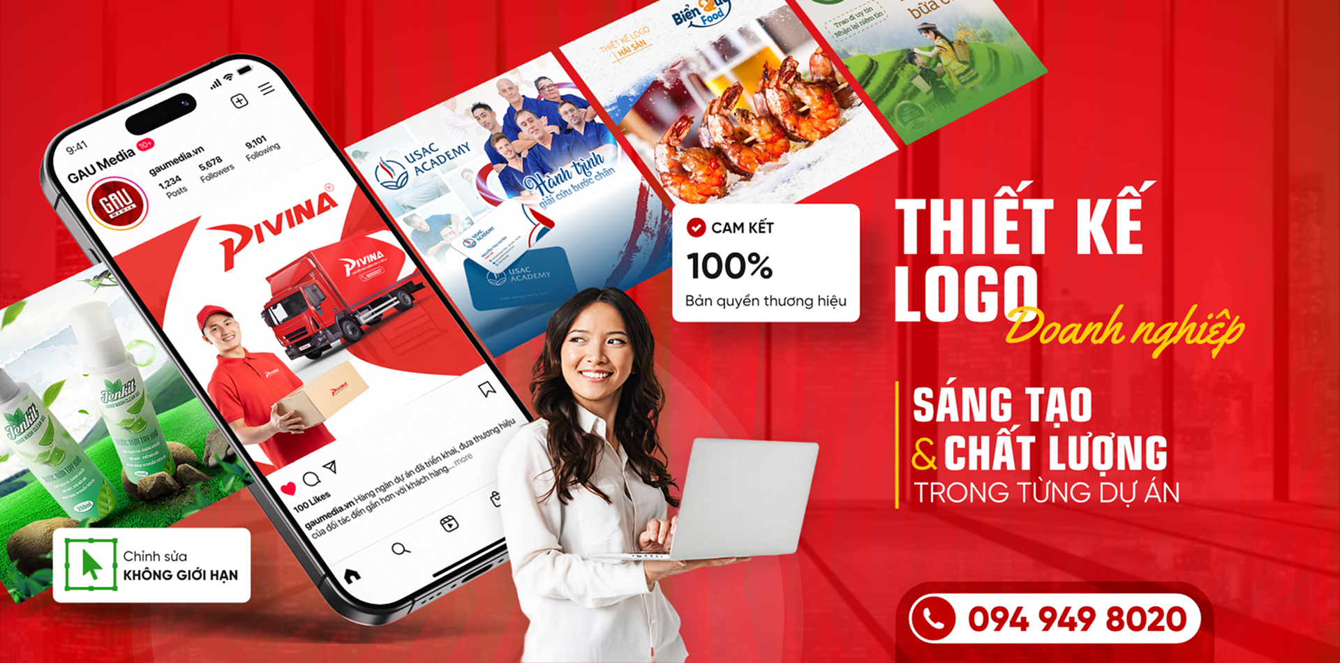 thiet ke logo bo nhan dien thuong hieu gau media head banner